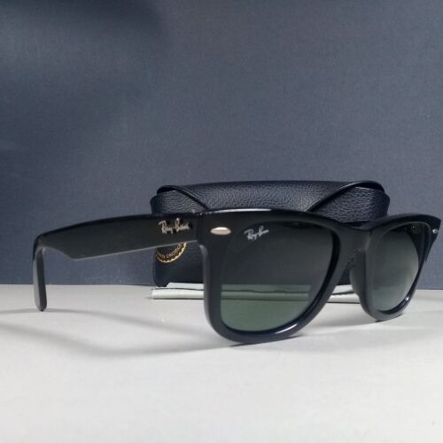 Ray Ban RB2140 Wayfarer Black Frame w/Green Lenses Unisex Sunglasses Italy