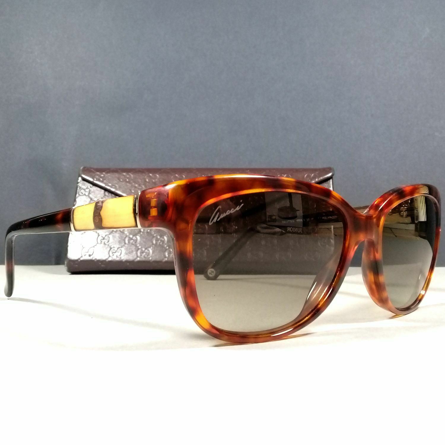 Gucci GG 3672/S Amber Brown Polarized Designer Sunglasses w/Bamboo Details