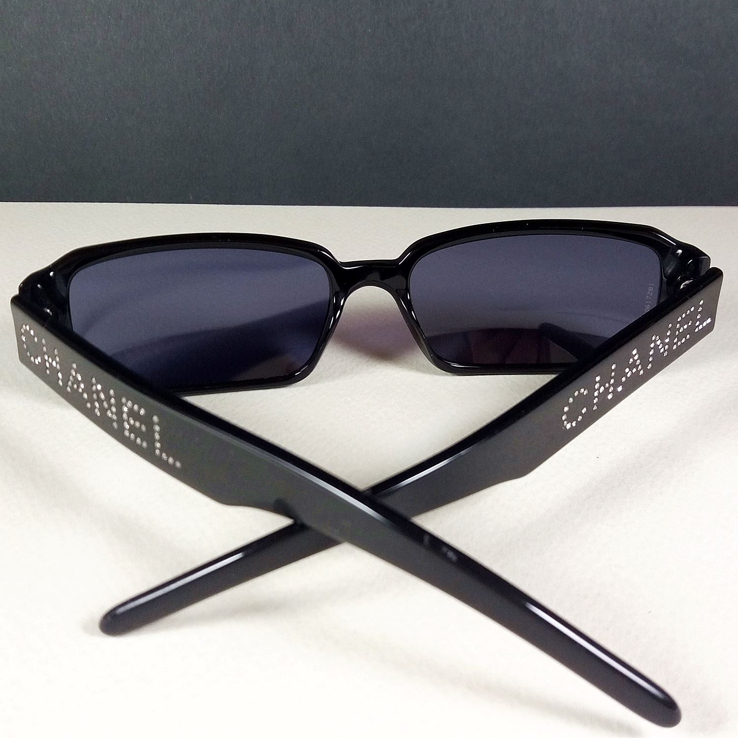 Chanel 5060-B c.501/91 135 Swarovski Full Logo Black Sunglasses in Case &  Box –