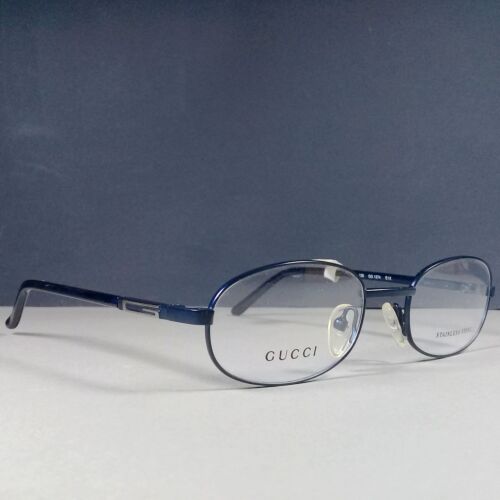 Gucci GG1374 E1X Blue Oval Stainless Steel Eyeglasses Extra Light Rx Frames