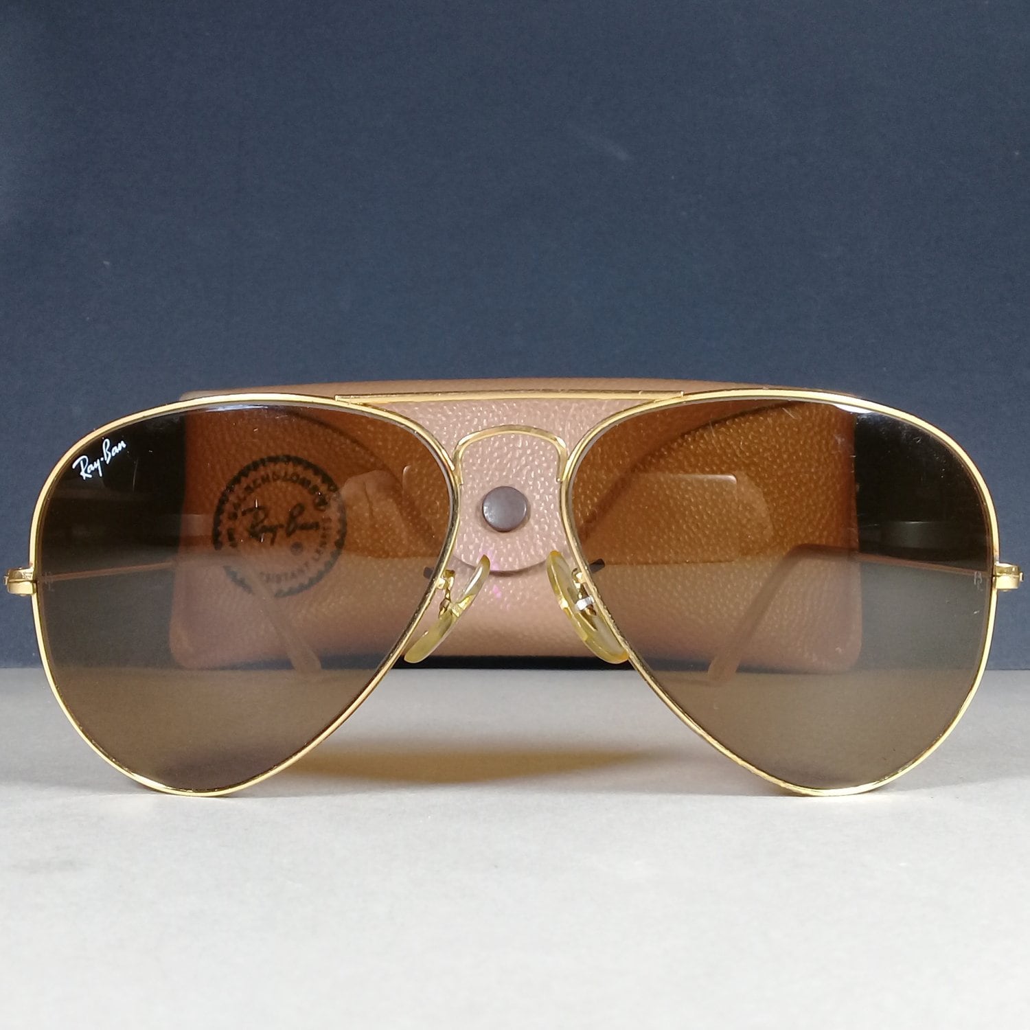 Ray Ban Bausch & Lomb 58-14 Gold/Brown Aviator Pilot B&L US Made Sunglasses w/Case