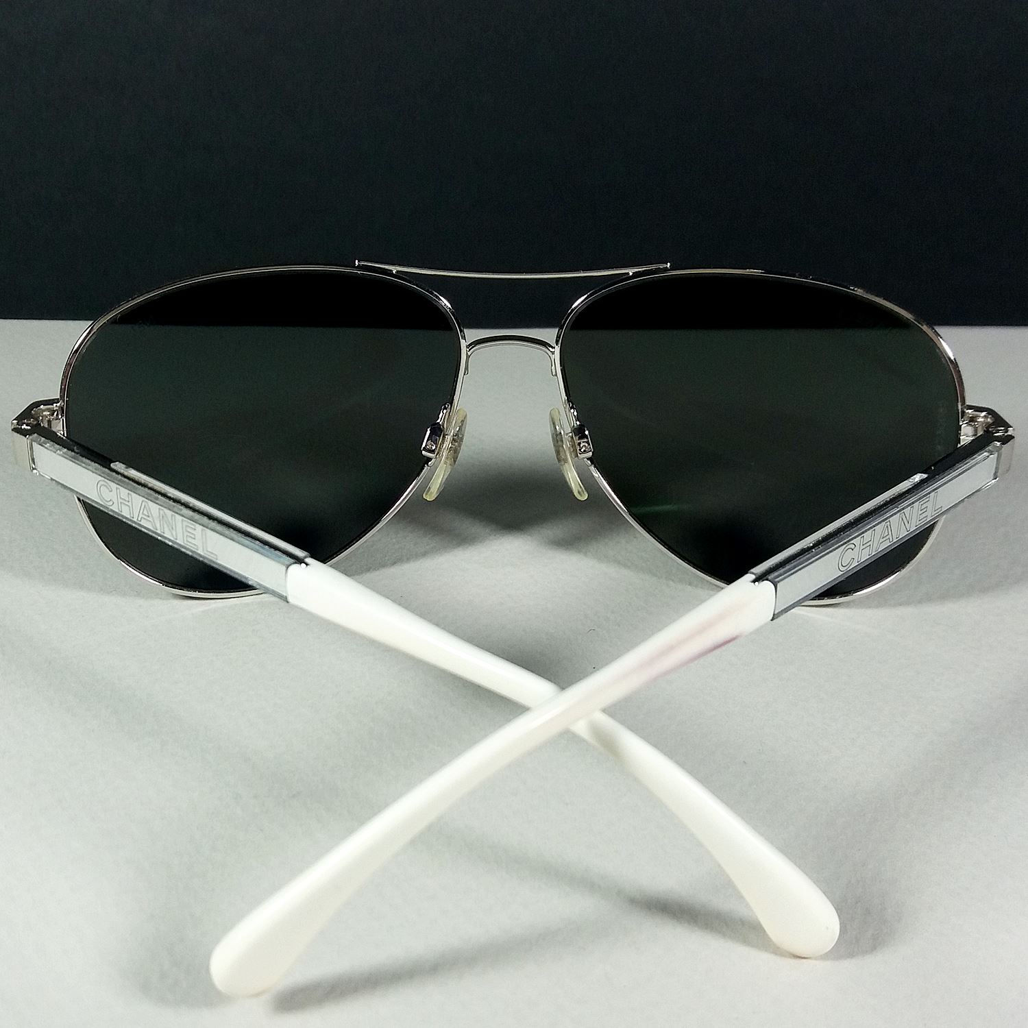CHANEL Pilot Sunglasses 4189-T-Q c.124/S2 silver navy mirror lens with case