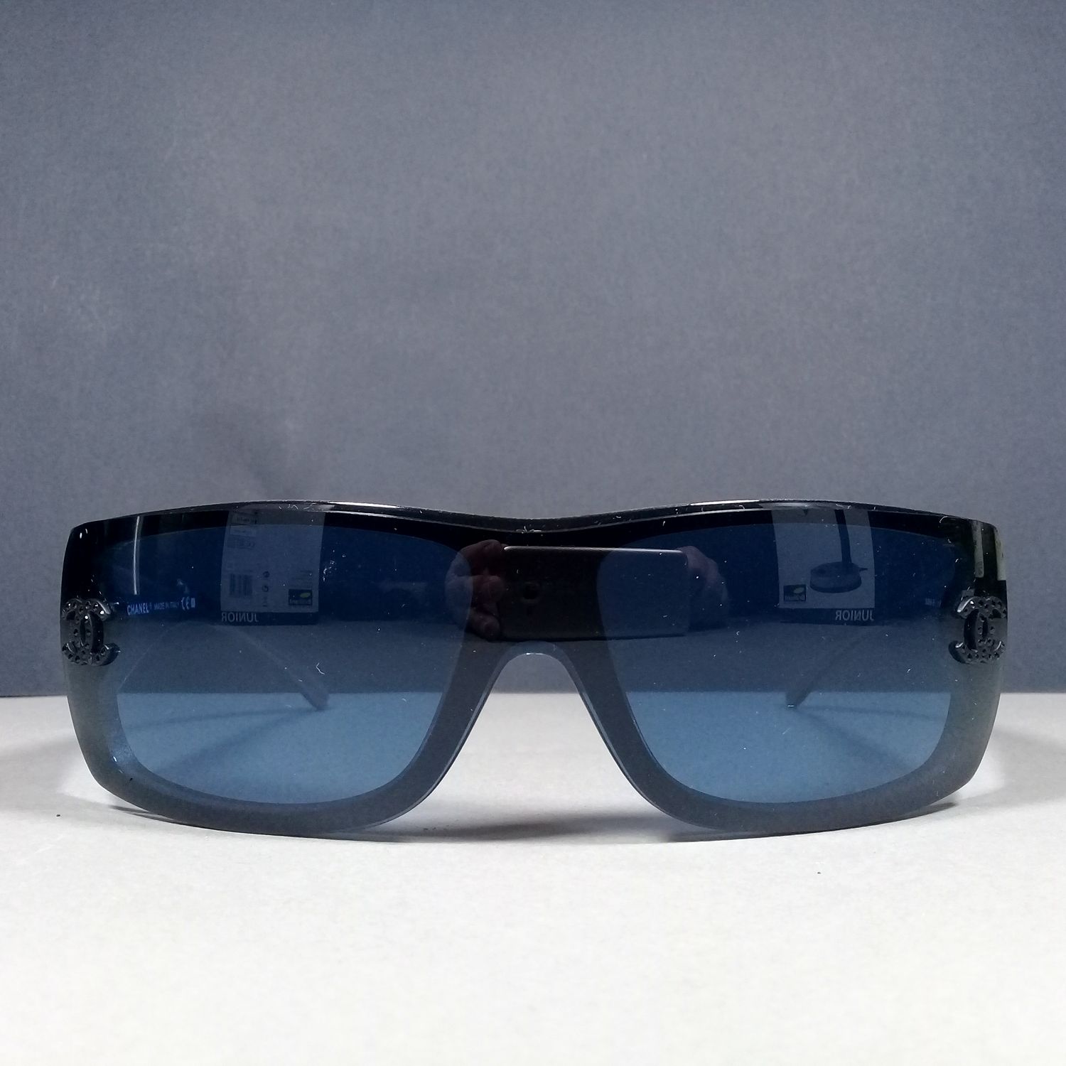 Chanel 5088-B Black/Silver Blue Wrap Sunglasses Dark Crystal CC Logos &  Case –
