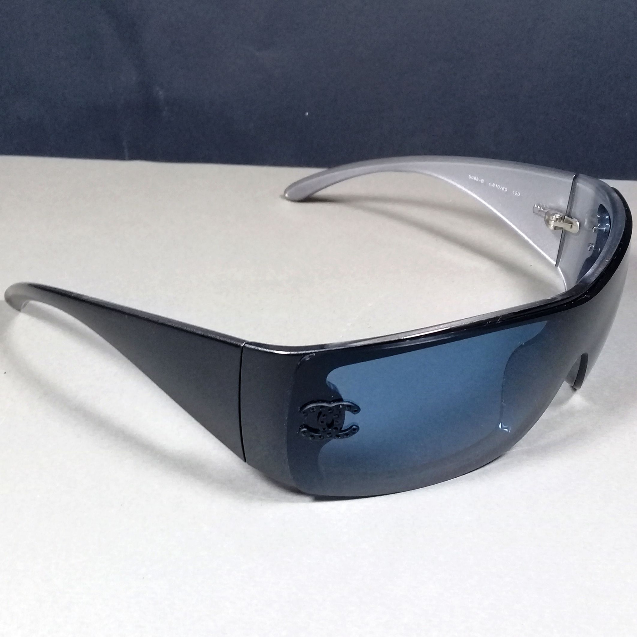 Chanel 5088-B Black/Silver Blue Wrap Sunglasses Dark Crystal CC