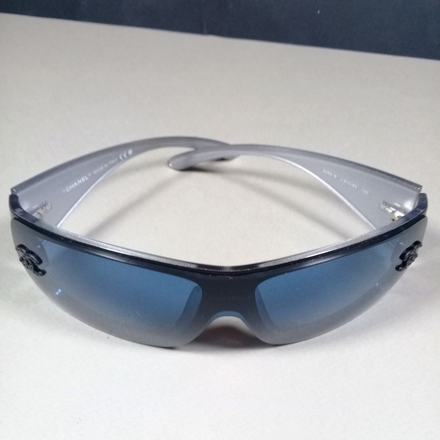 Chanel 5088-B Black/Silver Blue Wrap Sunglasses Dark Crystal CC