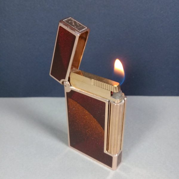 S.T. Dupont Line D Brown Stardust Laque de Chine & Gold Plated Small Lighter Working