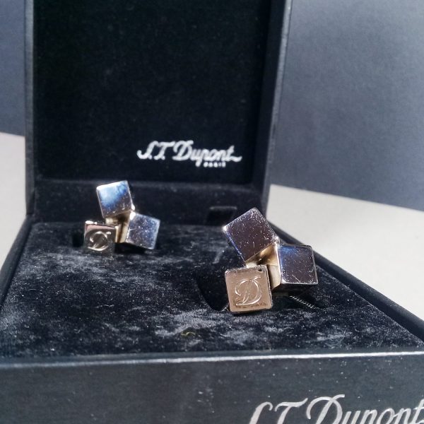 S. T. Dupont Paris Silver Metal Cufflinks with Green Crystal Pyramid in Case w/COA (Copy)