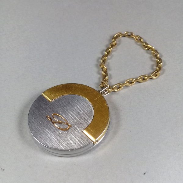 S.T. Dupont Paris Stainless Steel & Gold Plated Vintage Logo Round Key Chain/Ring