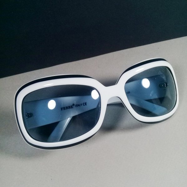 Ferre 643 C774 White and Black w/Crystals Logos Designer Sunglasses