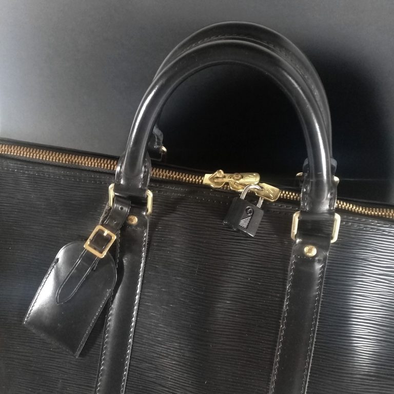 Louis Vuitton Black Epi Leather Keepall 50 Boston Bag w/Name Tag