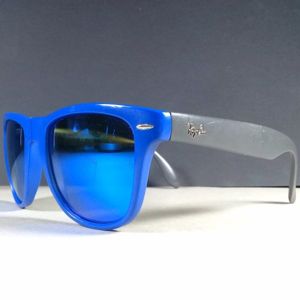 Ray Ban RB 4105 Blue Folding Wayfarer Collapsible Mirror Sunglasses Frame AS IS