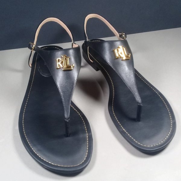 Lauren Ralph Lauren Ellington Black Leather T-strap sandals Size EU 40 UK 6.5 US 8.5