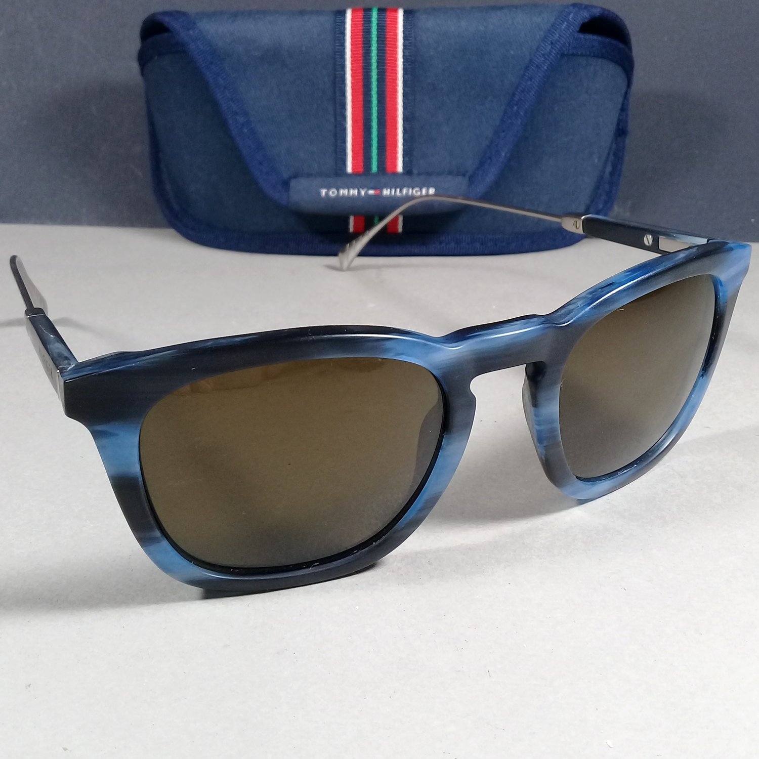 Tommy Hilfiger TH1383/S QEUEC Blue Marble Vintage Pilot Sunglasses –