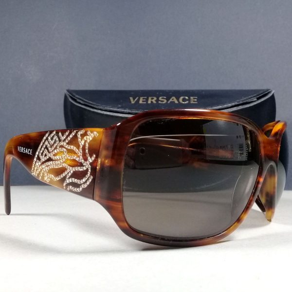 Versace MOD 4110B Brown Medusa Head Logo Crystals Wrap Sunglasses in Case